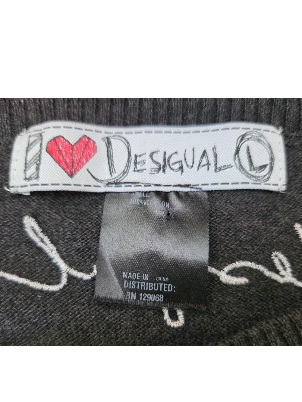 DESIGUAL Sequin Butterfly Sweater Gray Black Top Womens Size L - Picture 10 of 12